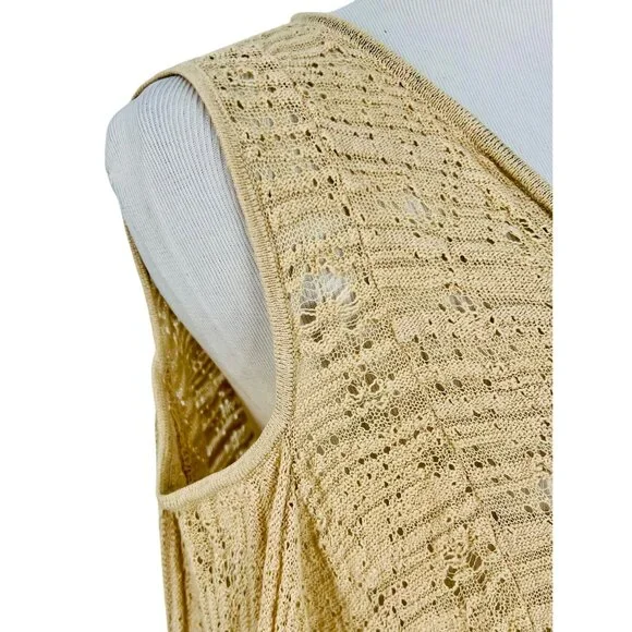 Free People Beige Crochet Cold Shoulder Bell Slv Asymmetrical Tunic Mini Dress - Picture 16 of 16